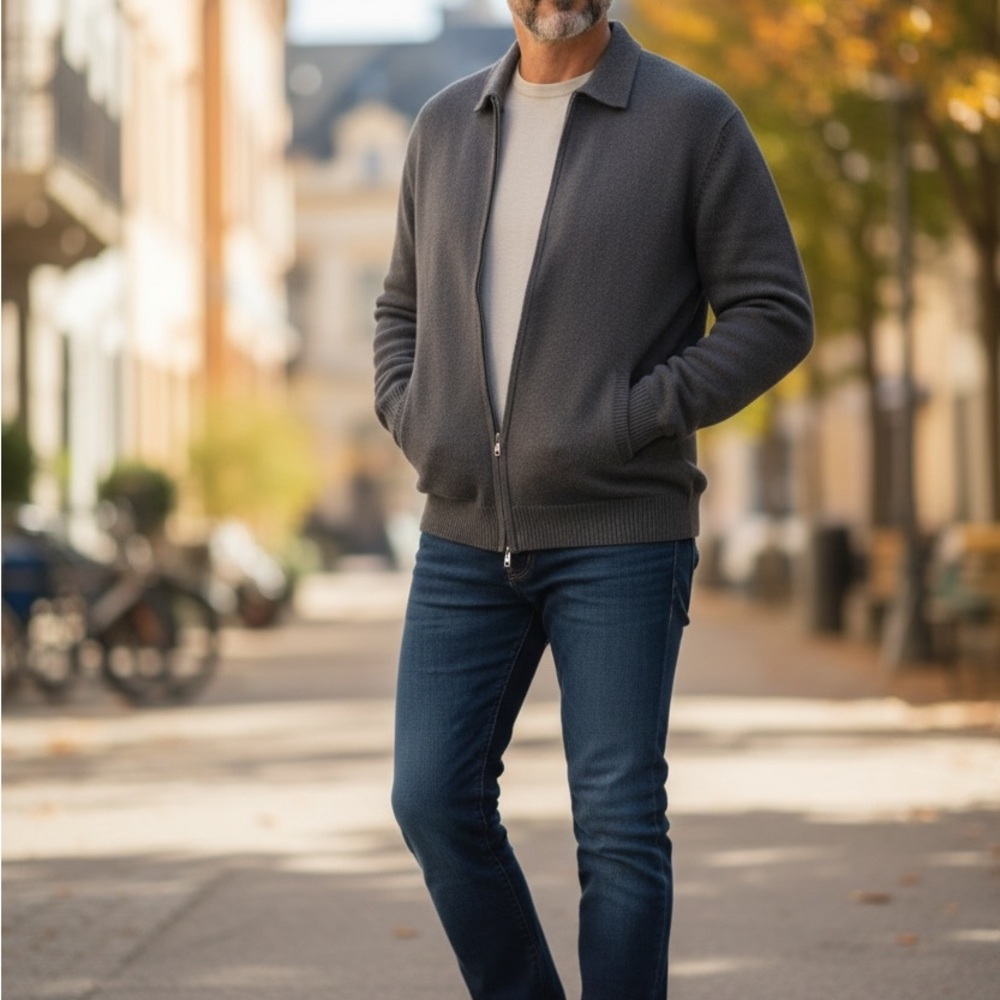 Dustin navy blue full-zip or quarter-zip knitted sweater or cardigan. SIZE L Men